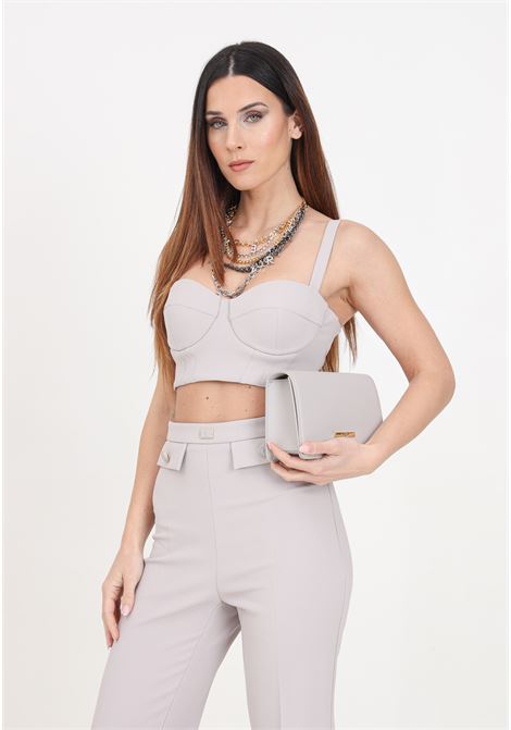 Pearl gray women's bustier top in double stretch crepe with necklace ELISABETTA FRANCHI | TO01742E2155